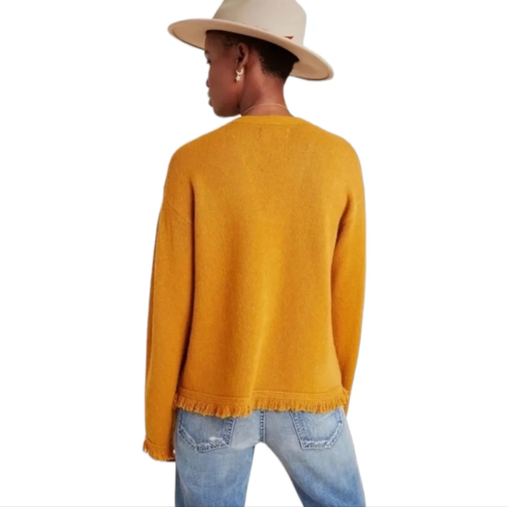 By Anthropologie Joy Fringed V-Neck Alpaca Blend Sweater size XS